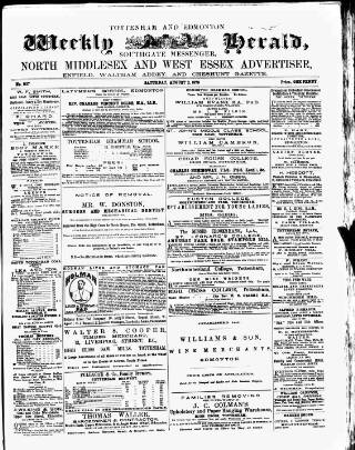 cover page of Tottenham and Edmonton Weekly Herald published on August 2, 1879