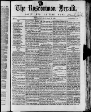 cover page of Roscommon Herald published on May 4, 1867