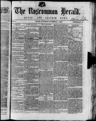 cover page of Roscommon Herald published on November 2, 1867