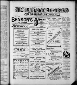 cover page of Midland Reporter and Westmeath Nationalist published on May 4, 1899