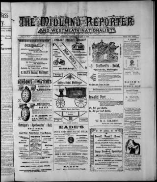 cover page of Midland Reporter and Westmeath Nationalist published on August 2, 1900