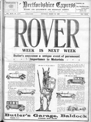 cover page of Hertfordshire Express published on March 19, 1927
