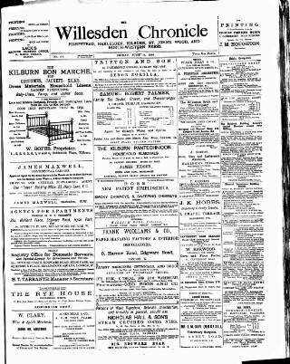 cover page of Willesden Chronicle published on June 18, 1880