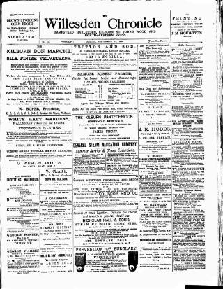 cover page of Willesden Chronicle published on September 17, 1880