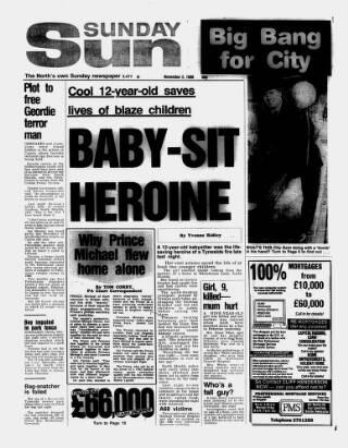 cover page of Sunday Sun (Newcastle) published on November 2, 1986