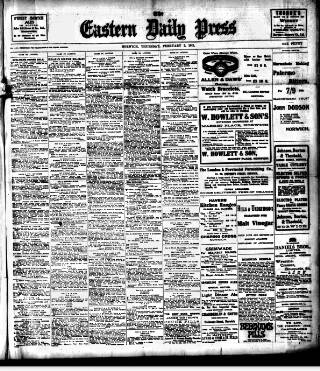 cover page of Eastern Daily Press published on February 2, 1911