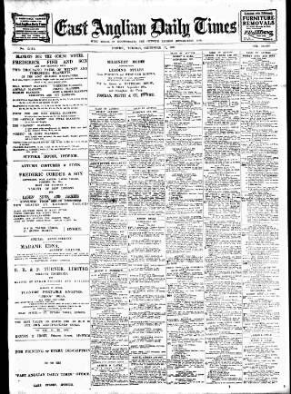 cover page of East Anglian Daily Times published on September 17, 1907