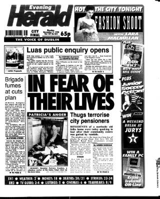 cover page of Evening Herald (Dublin) published on November 2, 1998