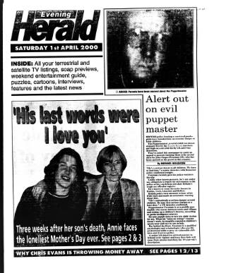 cover page of Evening Herald (Dublin) published on April 1, 2000