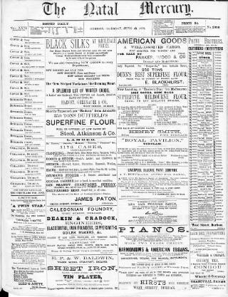 cover page of Natal Mercury published on June 18, 1878