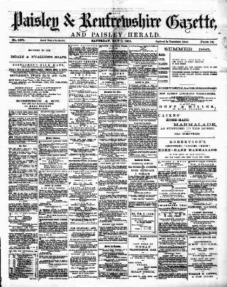 cover page of Paisley & Renfrewshire Gazette published on May 2, 1885