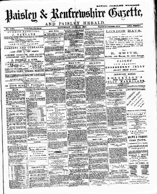 cover page of Paisley & Renfrewshire Gazette published on June 18, 1887