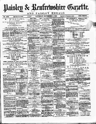 cover page of Paisley & Renfrewshire Gazette published on November 2, 1889