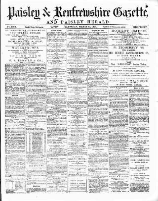 cover page of Paisley & Renfrewshire Gazette published on March 19, 1892