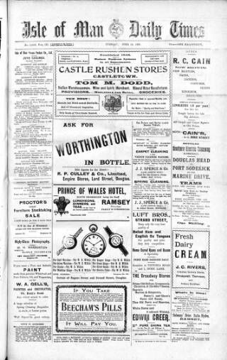 cover page of Isle of Man Daily Times published on June 18, 1907