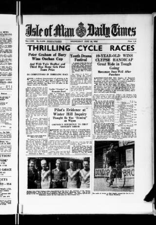 cover page of Isle of Man Daily Times published on June 18, 1958