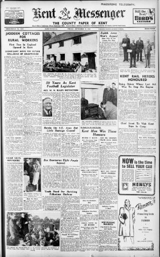 cover page of Maidstone Telegraph published on September 17, 1943