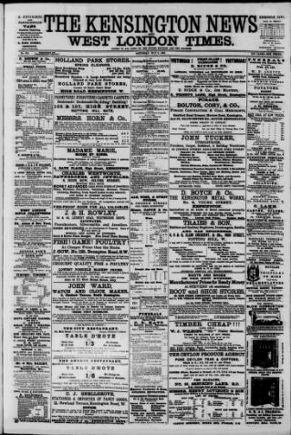 cover page of Kensington News and West London Times published on May 2, 1885