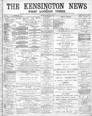cover page of Kensington News and West London Times published on February 2, 1895