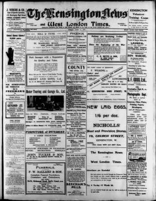 cover page of Kensington News and West London Times published on April 2, 1915