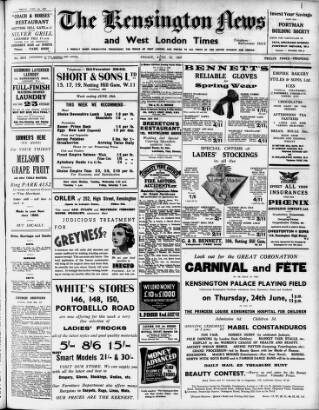 cover page of Kensington News and West London Times published on June 18, 1937