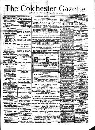 cover page of Colchester Gazette published on August 28, 1889