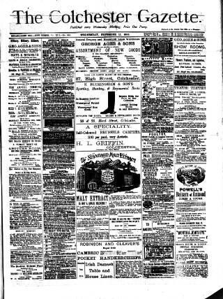 cover page of Colchester Gazette published on November 13, 1889