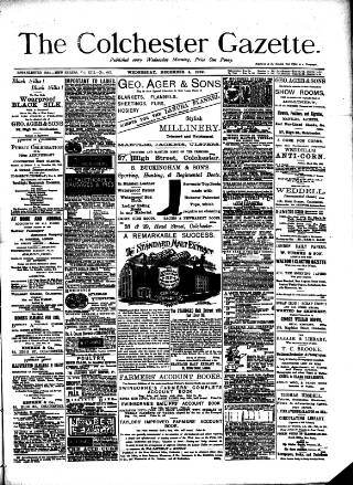 cover page of Colchester Gazette published on December 4, 1889