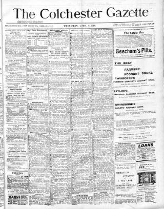 cover page of Colchester Gazette published on April 9, 1919