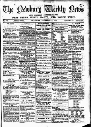 cover page of Newbury Weekly News and General Advertiser published on November 2, 1876