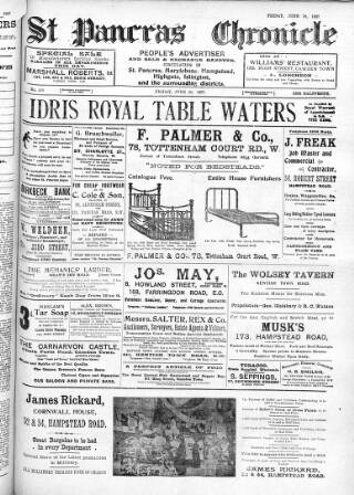 cover page of St. Pancras Chronicle published on June 28, 1907