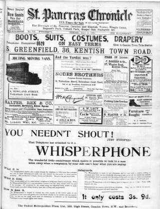 cover page of St. Pancras Chronicle, People's Advertiser, Sale and Exchange Gazette published on May 8, 1914