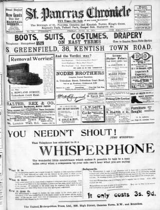 cover page of St. Pancras Chronicle published on June 12, 1914