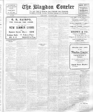 cover page of Blaydon Courier published on August 31, 1929