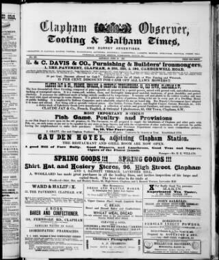 cover page of Clapham Observer published on June 18, 1881