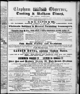 cover page of Clapham Observer published on September 17, 1881