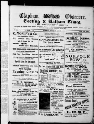 cover page of Clapham Observer published on February 2, 1907