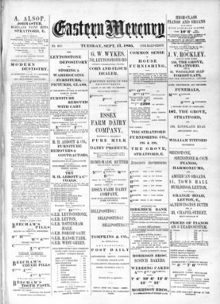 cover page of Eastern Mercury published on September 17, 1895
