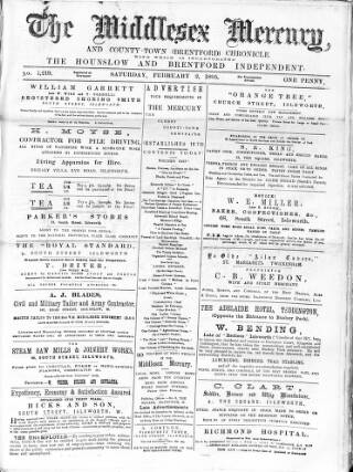 cover page of Middlesex Mercury published on February 2, 1895