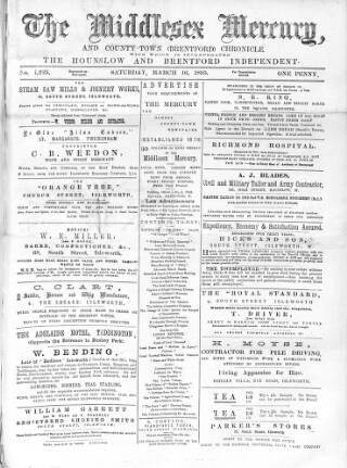 cover page of Middlesex Mercury published on March 16, 1895