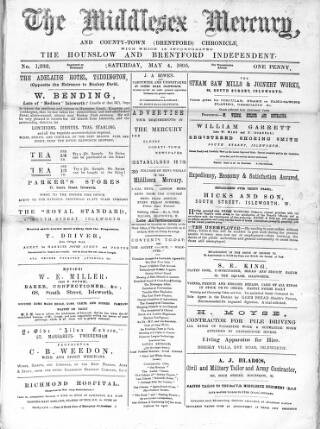 cover page of Middlesex Mercury published on May 4, 1895