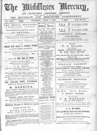 cover page of Middlesex Mercury published on June 1, 1895