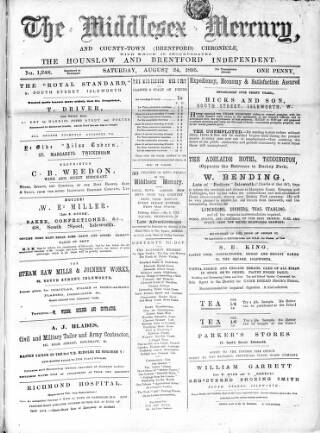 cover page of Middlesex Mercury published on August 24, 1895