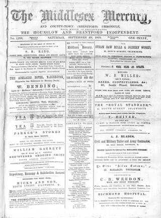 cover page of Middlesex Mercury published on September 28, 1895
