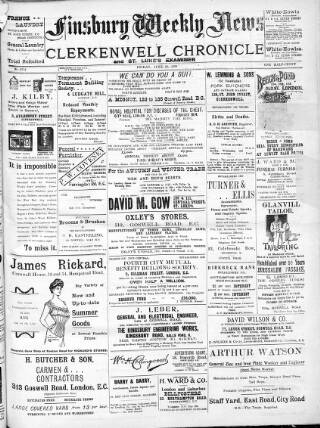 cover page of Finsbury Weekly News and Chronicle published on June 18, 1909