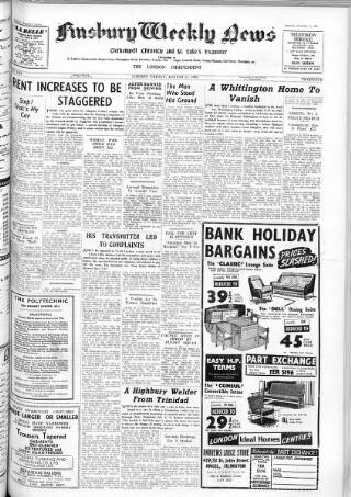 cover page of Finsbury Weekly News and Chronicle published on August 27, 1965