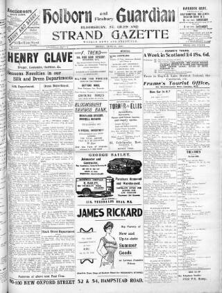 cover page of Holborn and Finsbury Guardian published on June 18, 1909