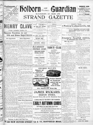 cover page of Holborn and Finsbury Guardian published on September 17, 1909