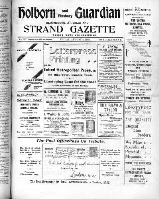 cover page of Holborn and Finsbury Guardian published on August 4, 1916