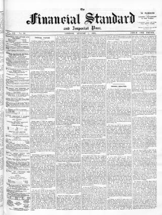 cover page of Financial Standard published on August 1, 1891
